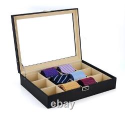 Personalized 12 Tie Display Case Black Carbon Belts Mens Accessories Storage Box