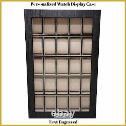 Personalized 25 Slot Ginko Grey Wood Watch Display Case Storage Organizer Box