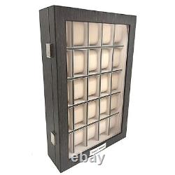 Personalized 25 Slot Ginko Grey Wood Watch Display Case Storage Organizer Box