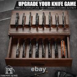 Pocket Knife Display Case for 16 Knives, Wooden Two-Tier EDC Storage Box