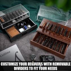 Pocket Knife Display Case for 16 Knives, Wooden Two-Tier EDC Storage Box