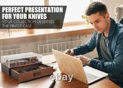 Pocket Knife Display Case for 16 Knives, Wooden Two-Tier EDC Storage Box