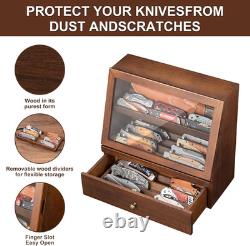 Pocket Knife Display Case for 22-30 Folding Knives, Drawer with Removable Displa