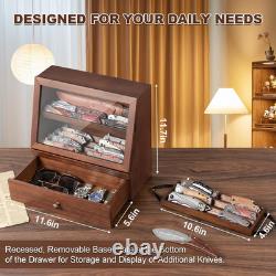 Pocket Knife Display Case for 22-30 Folding Knives, Drawer with Removable Displa