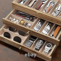 Premium Knife Display Case with Glass Lid, Coins Knives Drawer Storage Holder