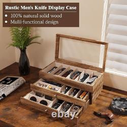 Premium Knife Display Case with Glass Lid, Coins Knives Drawer Storage Holder