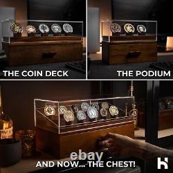 Premium Wooden Challenge Coin Display Case Store Up to 45 Coins with The Ch