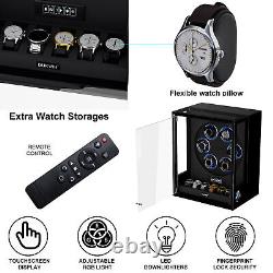 RGB Automatic 6 Watch Winders Fingerprint Entry 6 Watches Storage Display Case