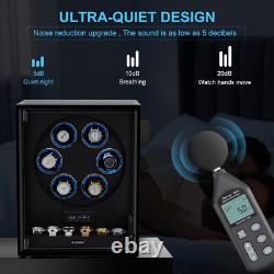 RGB Automatic 6 Watch Winders Fingerprint Entry 6 Watches Storage Display Case