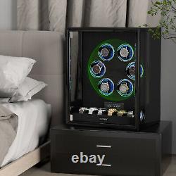 RGB Automatic 6 Watch Winders Fingerprint Entry 6 Watches Storage Display Case