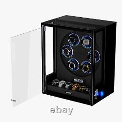 RGB Automatic 6 Watch Winders Fingerprint Entry 6 Watches Storage Display Case