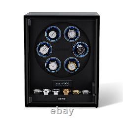 RGB Automatic 6 Watch Winders Fingerprint Entry 6 Watches Storage Display Case