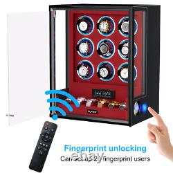 RGB Automatic 9 Watch Winder Fingerprint 6 Watches Storage Display Case Luxury