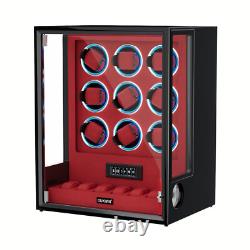 RGB Automatic 9 Watch Winders Fingerprint 6 Watches Storage Display Case Luxury
