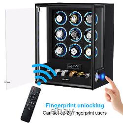 RGB Automatic 9 Watch Winders Fingerprint Entry 6 Watches Storage Display Case