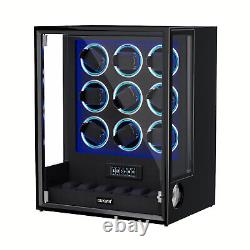 RGB Automatic 9 Watch Winders Fingerprint Entry 6 Watches Storage Display Case