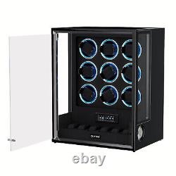 RGB Automatic 9 Watch Winders Fingerprint Entry 6 Watches Storage Display Case