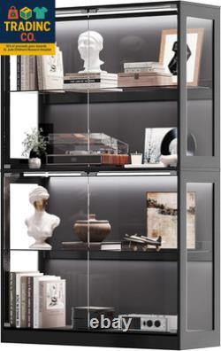 RGB Display Cabinet with Adjustable Glass Shelves, 4-Tier Storage Case with LED