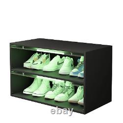 RGB LED Light Shoe Box Wood Sneakers Display Storage Case Up To 6 Pairs of Shoes