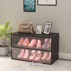 RGB LED Light Shoe Box Wood Sneakers Display Storage Case Up To 6 Pairs of Shoes