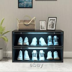 RGB LED Light Shoe Box Wood Sneakers Display Storage Case Up To 6 Pairs of Shoes