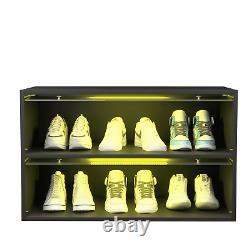 RGB LED Light Shoe Box Wood Sneakers Display Storage Case Up To 6 Pairs of Shoes