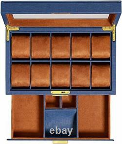 ROTHWELL 10 Slot Leather Watch Box with Valet Drawer Luxury Watch Case Display