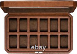 ROTHWELL 12 Slot Leather Watch Box Luxury Case Display Brown