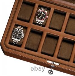 ROTHWELL 12 Slot Leather Watch Box Luxury Case Display Brown