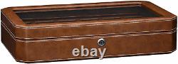 ROTHWELL 12 Slot Leather Watch Box Luxury Case Display Brown