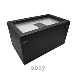 ROTHWELL 20 Slot Leather Watch Box Display Case Organizer Glass Top Lock Black