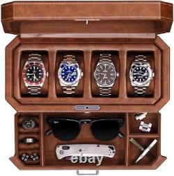 ROTHWELL 4 Slot Leather Watch Box Valet Drawer Storage Display Case Organizer