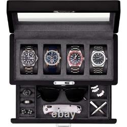 ROTHWELL 4 Slot Leather Watch Box Valet Drawer Storage Display Case Organizer