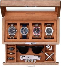 ROTHWELL 4 Slot Leather Watch Box Valet Drawer Storage Display Case Organizer ROTHWELL 4 Slot Leather Watch Box Valet Drawer Storage Display Case Organizer