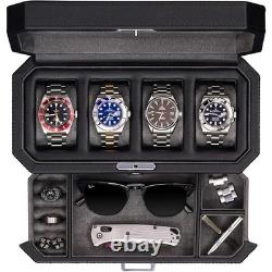 ROTHWELL 4 Slot Leather Watch Box Valet Drawer Storage Display Case Organizer