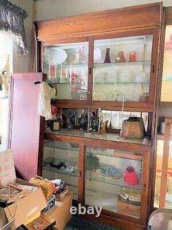 Rare Antique Oak General Store Front-load Lighted Locking Display Cabinet (#11)