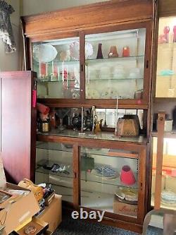 Rare Antique Oak General Store Front-load Lighted Locking Display Cabinet (#11)