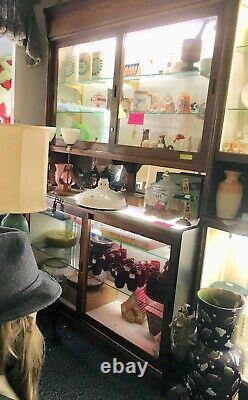 Rare Antique Oak General Store Front-load Lighted Locking Display Cabinet (#11)