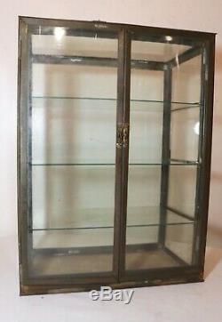 Rare antique collapsable glass metal countertop store display show case brass
