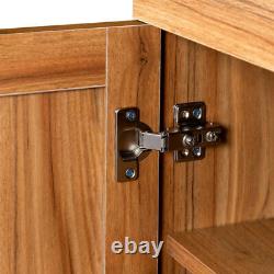 Rattan door Bookshelf Display Case with drawer walnut finish Open Storage