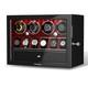 Red Automatic 4 Watch Winder Case with 6 Watches Display Storage Box LED Light