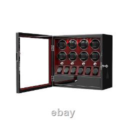 Red Automatic 8 Watch Winder With 6 Watches Display Storage Box Case LED Light