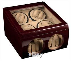 Red Wood Automatic Watch Winder Dual Double Quad 8 + 4 Display Storage Case Box