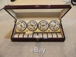 Red Wood Dual Double Quad 8 + 10 Automatic Watch Winder Storage Display Case Box