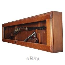 Rifle Display Case Gun Cabinet Horizontal Wall Mount Glass Wood Locking Storage