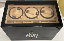 Securo 3-Slot Watch Winder Box Storage Unit Display Case Black