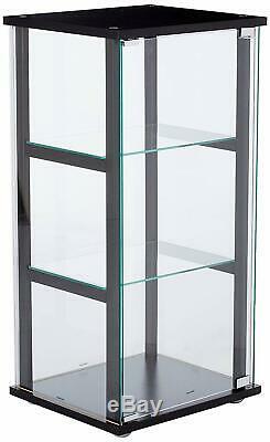 Small 3-Shelf Glass Curio Cabinet Display Case Home Storage Black and Clear