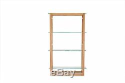 Solid Oak Wood Bookcase with Tempered Glass Shelves Storage Display Unit