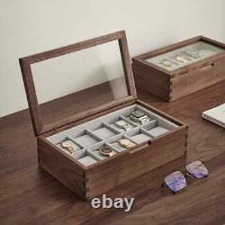 Solid Wood Watch Storage Box Walnut Jewelry Collection Organizer Display Case