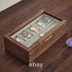 Solid Wood Watch Storage Box Walnut Jewelry Collection Organizer Display Case